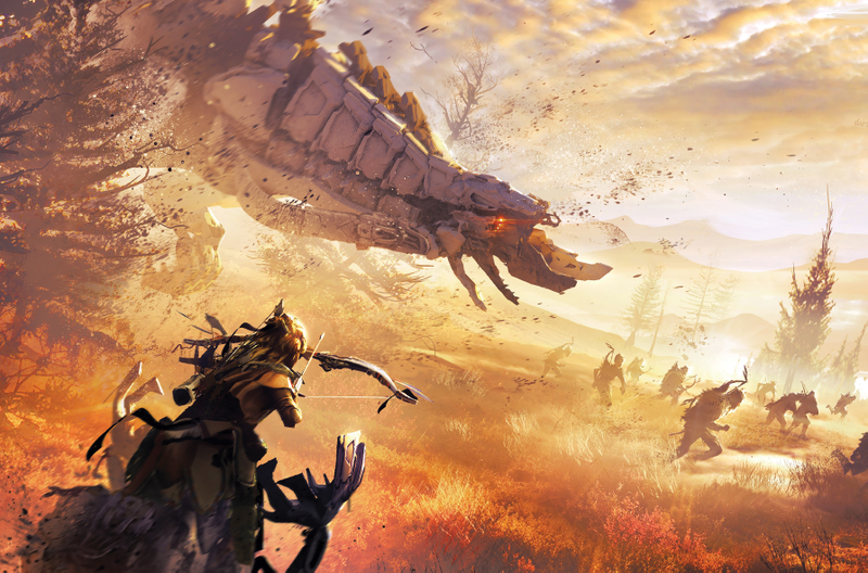 Concept art of Aloy fighting The Machines